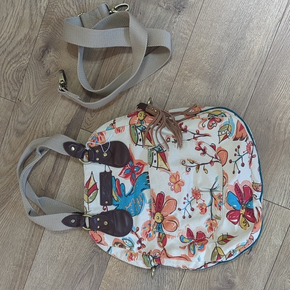 Lucky Brand Purse Boho Bag Floral Bird Butterfly Cotton LeatherSuede Trim Hippie - Picture 8 of 11